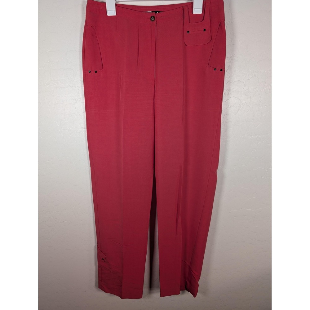 Jamie Sadock Pants Womens 10 Red Golf Lightweight Linen Blend Pockets Cargo